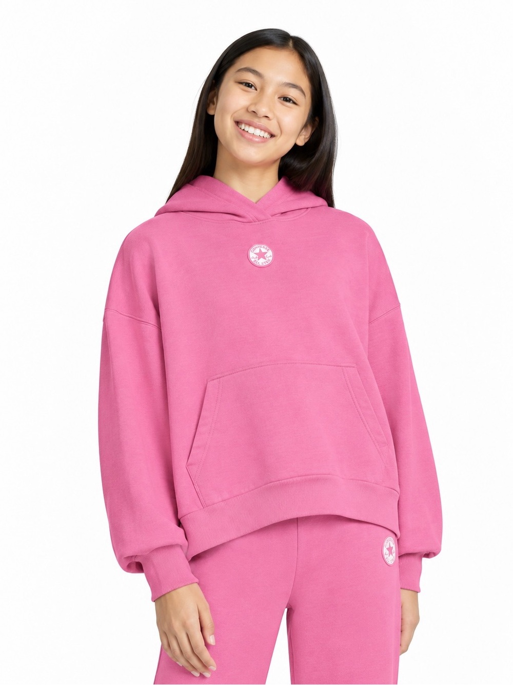 Converse Girls" Pullover French Terry Hoodie Oops Pink Size XL tg eg 12-15 YRS